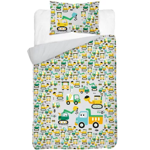 Markolós ovis ágynemű – Little Digger, szürke, fiús 100% pamut ágyneműhuzat