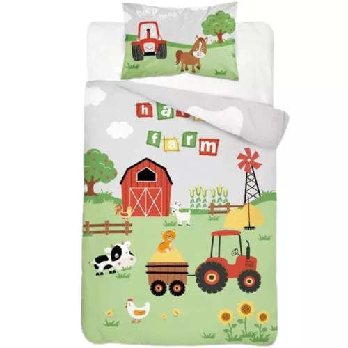 Traktoros mintás ovis ágyneműszett paplannal, párnával és 30×30×30 cm-es tárolódobozzal – tökéletes választás ovisoknak