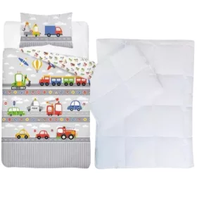 Városi járművek ovis ágynemű paplan-párnával 100x135+40x60 cm