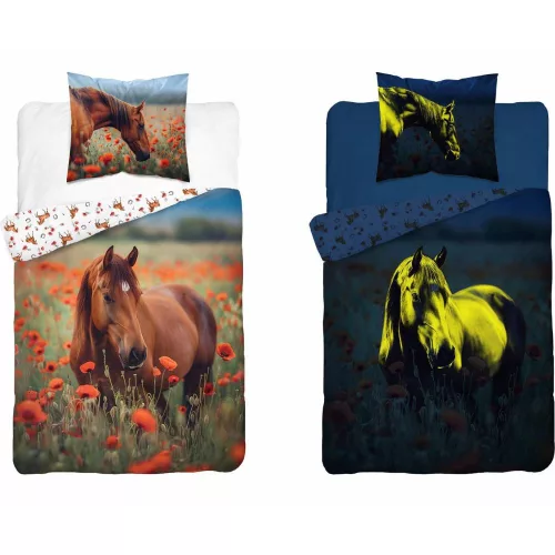 Foszforeszkáló lovas ágynemű – 100% pamut , 140x200+70x80cm 