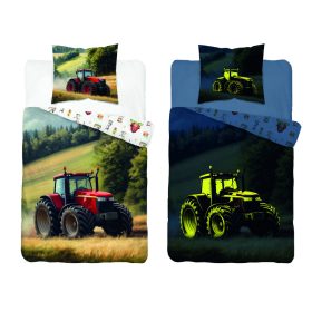 Foszforeszkáló traktoros ágynemű 140x200+70x80 cm pamut