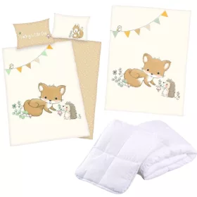 Rókás-sünis ovis kuckó csomag – 100% pamut ágyneműhuzat, paplan-párna és pléd egyben