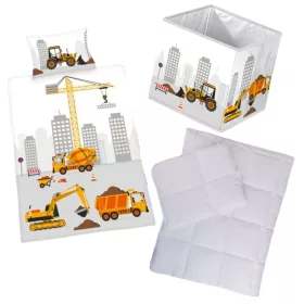 Munkagépes mintás ovis ágyneműszett paplannal, párnával és 30×30×30 cm-es tárolódobozzal – tökéletes választás ovisoknak