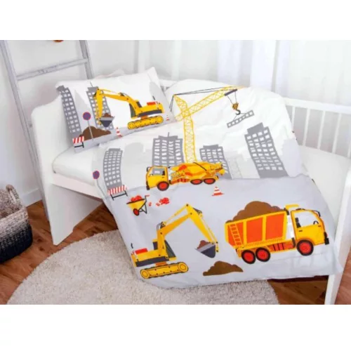 Munkagépes mintás ovis ágyneműszett paplannal, párnával és 30×30×30 cm-es tárolódobozzal – tökéletes választás ovisoknak