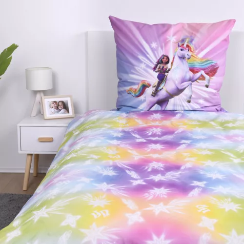Unicorn Academy Magic ágyneműszett – unikornisos dizájn, 100% pamut, kétoldalas mintával, 140x200 cm paplanhuzat és 70x90 cm párnahuzat, cipzáras záródással, 60°C-on mosható