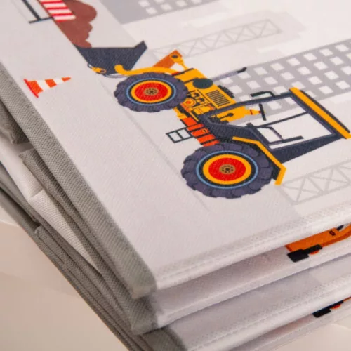 Munkagépes , építkezés mintás gyerek tárolódoboz – 30x30x30 cm játéktároló fiúknak