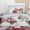 Tűzoltós mintás ovis ágyneműszett paplannal, párnával és 30×30×30 cm-es tárolódobozzal – tökéletes választás ovisoknak