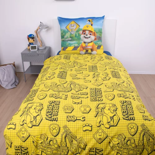 Mancs Őrjárat Rubble Crew ágyneműszett 140x200 + 70x90 cm – 100% pamut, cipzáros, 60°C-on mosható, építkezéses mintával