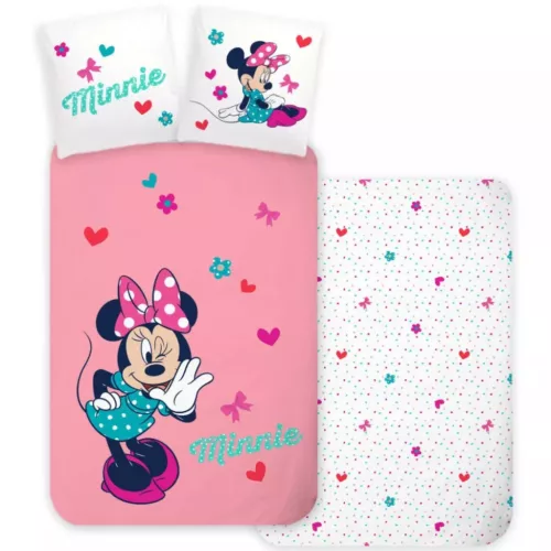 Minnie egér ovis ágyneműhuzat szett paplannal és párnával – 100x135+40x60 cm, 100% pamut