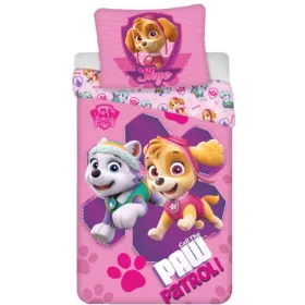 Mancs őrjárat ovis ágynemű-100x135+40x60 cm -pamut-rózsaszín