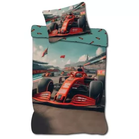 Forma 1 ovis ágyneműhuzat – 100x135 + 40x60 cm, 100% pamut, piros versenyautó mintával