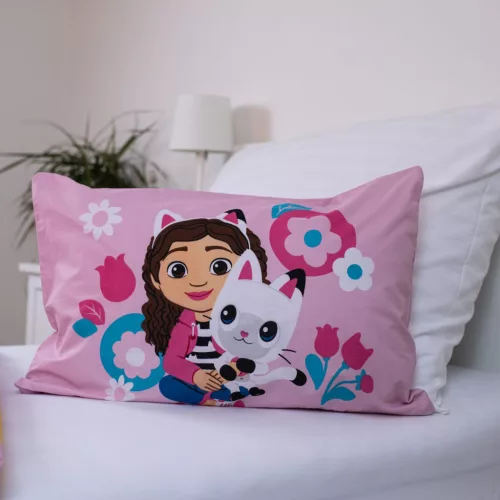 gabby babaháza ágynemű 100x135 40x60 cm pamut gyerek hey gabby cicás szivárványos rózsaszín lányos huzat