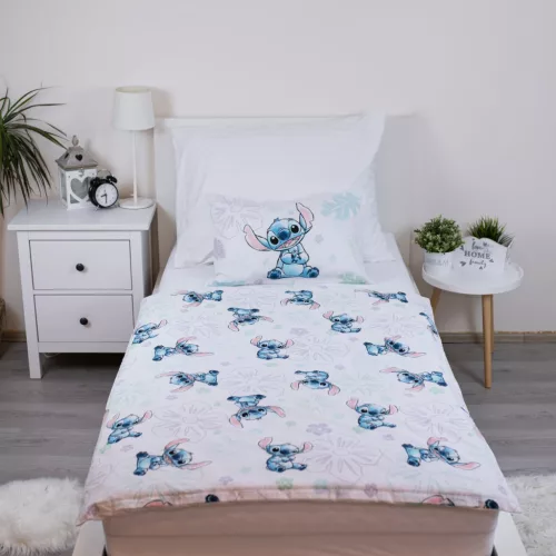 stitch ágynemű 100x135 40x60 cm pamut disney ohana felirat virágos hawaii gyerek huzat kékes lila mintával