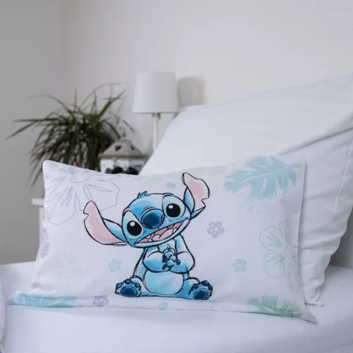 stitch ágynemű 100x135 40x60 cm pamut disney ohana felirat virágos hawaii gyerek huzat kékes lila mintával