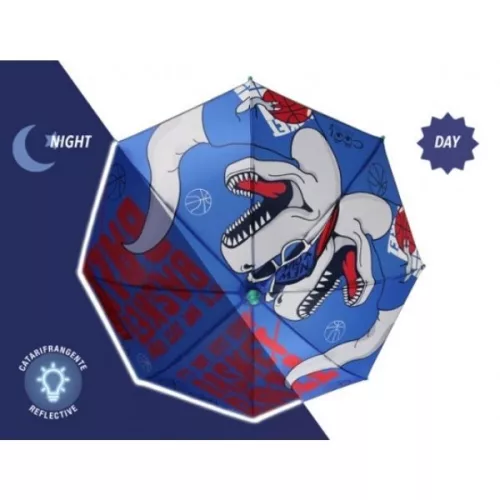 Esernyő fényvisszaverő csíkkal (kék dino)