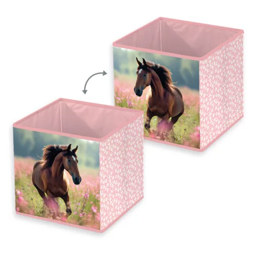 Lovas mintás ovis ágyneműszett paplannal, párnával és 30×30×30 cm-es tárolódobozzal – tökéletes választás ovisoknak